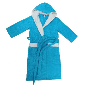 Памучен детски халат с качулка Тюркоаз